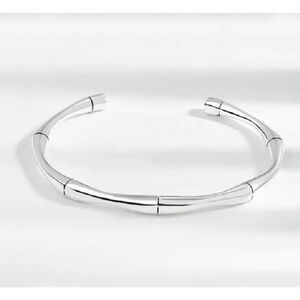NEW Unisex‎ Sm 925 Silver Bamboo Open Cuff Bracelet, 2.25 Diameter, Adjustable
